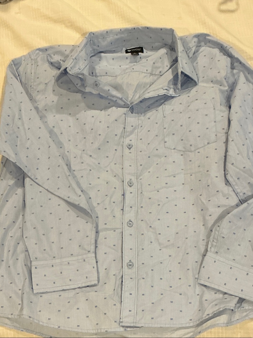 Haggar Light Blue Micro-Print Long Sleeve Dress Shirt